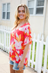 Tropical Vibes Peach Floral Dolman Ruffle Frill Sleeve Blouse