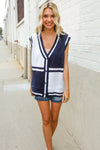 Put Together Navy V Neck Button Down Color Block Sweater Vest