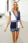 Put Together Navy V Neck Button Down Color Block Sweater Vest