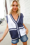 Put Together Navy V Neck Button Down Color Block Sweater Vest
