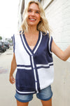 Put Together Navy V Neck Button Down Color Block Sweater Vest