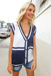Put Together Navy V Neck Button Down Color Block Sweater Vest