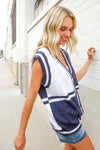 Put Together Navy V Neck Button Down Color Block Sweater Vest