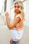Put Together Orange V Neck Button Down Color Block Sweater Vest