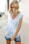 Put Together Blue V Neck Button Down Color Block Sweater Vest