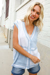 Put Together Blue V Neck Button Down Color Block Sweater Vest
