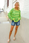 Dazzle in Lime & Green Stripe Long Sleeve Loose Knit Sweater