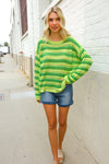 Dazzle in Lime & Green Stripe Long Sleeve Loose Knit Sweater
