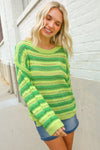 Dazzle in Lime & Green Stripe Long Sleeve Loose Knit Sweater
