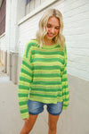 Dazzle in Lime & Green Stripe Long Sleeve Loose Knit Sweater