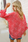 Diva Dreams Red Abstract Print Double Ruffle Sleeve Tie Blouse