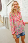 Classy Chic Rose Floral Ruffle Button Down Chiffon Top