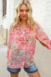Classy Chic Rose Floral Ruffle Button Down Chiffon Top