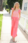More Than Lovely Coral Floral Embroidery Dot Maxi Dress