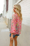 Classy Chic Rose Floral Ruffle Button Down Chiffon Top