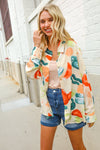 Be Bold Ivory Multicolor Abstract Print Button Down Shirt Top