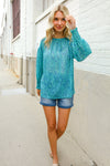 It's Your Day Aqua Semi Sheer Dot Print Back Neck Button Top
