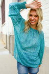It's Your Day Aqua Semi Sheer Dot Print Back Neck Button Top