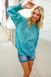 It's Your Day Aqua Semi Sheer Dot Print Back Neck Button Top