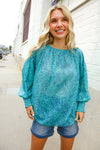 It's Your Day Aqua Semi Sheer Dot Print Back Neck Button Top