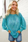 It's Your Day Aqua Semi Sheer Dot Print Back Neck Button Top