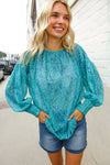 It's Your Day Aqua Semi Sheer Dot Print Back Neck Button Top
