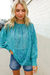 It's Your Day Aqua Semi Sheer Dot Print Back Neck Button Top