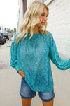 It's Your Day Aqua Semi Sheer Dot Print Back Neck Button Top