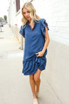 Stand Out Navy Embroidered Double Flutter Sleeve Babydoll Dress