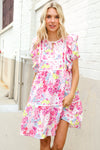 Feeling Femme Pink Floral Print Contrast Binding Babydoll Dress