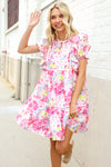 Feeling Femme Pink Floral Print Contrast Binding Babydoll Dress