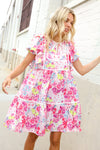 Feeling Femme Pink Floral Print Contrast Binding Babydoll Dress