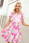 Feeling Femme Pink Floral Print Contrast Binding Babydoll Dress