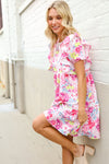 Feeling Femme Pink Floral Print Contrast Binding Babydoll Dress