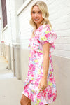 Feeling Femme Pink Floral Print Contrast Binding Babydoll Dress