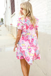 Feeling Femme Pink Floral Print Contrast Binding Babydoll Dress