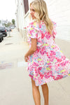 Feeling Femme Pink Floral Print Contrast Binding Babydoll Dress