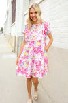 Feeling Femme Pink Floral Print Contrast Binding Babydoll Dress