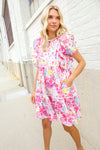 Feeling Femme Pink Floral Print Contrast Binding Babydoll Dress