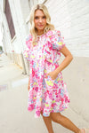 Feeling Femme Pink Floral Print Contrast Binding Babydoll Dress