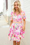 Beautiful You Rose Floral Print Ric Rack Trim Babydoll Dress