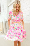 Beautiful You Rose Floral Print Ric Rack Trim Babydoll Dress