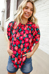 Flower Power Fuchsia Mock Frill Neck Puff Sleeve Blouse