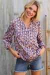 On A Wild Streak V Neck Fabric Button Detail Blouse