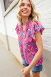 You Got This Fuchsia Abstract Print Notch Frill Neck Blouse