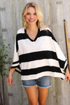 The Traveler Black/White Stripe Dolman Notch Neck Sweater Poncho