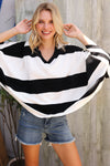The Traveler Black/White Stripe Dolman Notch Neck Sweater Poncho