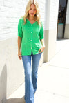 Summer Vibes Green Pointelle Knit Button Down Sweater Top