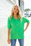 Summer Vibes Green Pointelle Knit Button Down Sweater Top