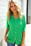 Summer Vibes Green Pointelle Knit Button Down Sweater Top